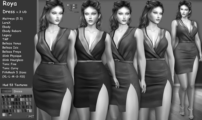 R.F. - Roya Dress v3 (UD) W/hud 53 Textures - DEMO Demo