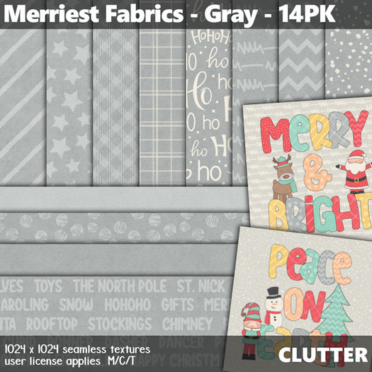 Clutter - Merriest Fabrics - Gray - 14PK