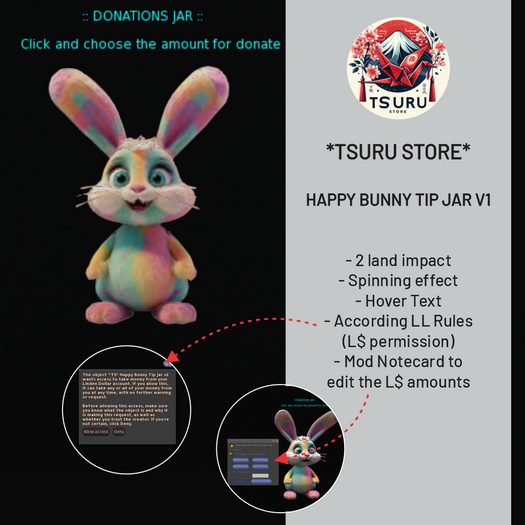 *Tsuru Store* Tip Jar Happy Bunny v1