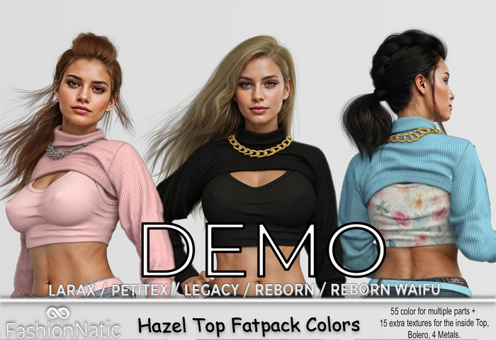 Demo Top Hazel Fatpack Colors - Reborn, Waifu, Legacy, LaraX, PetiteX - FashionNatic