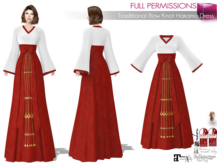 Full Perm Traditional Bow Knot Hakama Dress For Legacy Maitreya 5.3 LaraX Slink Belleza Reborn