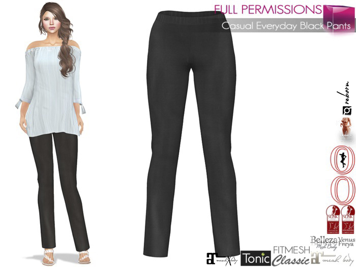 Full Perm Casual Everyday Black Pants Slink Maitreya 5.3 LaraX Belleza Tonic Ocacin Voluptuous Legacy Ebody Reborn