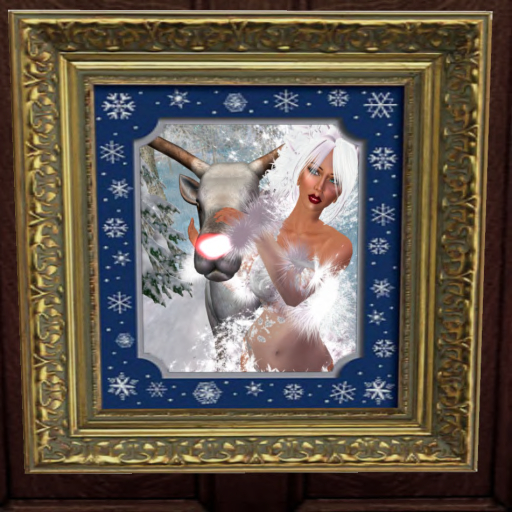 Christmas Photo Frame Gold - Blue with White Snowflakes Mat (rotating)