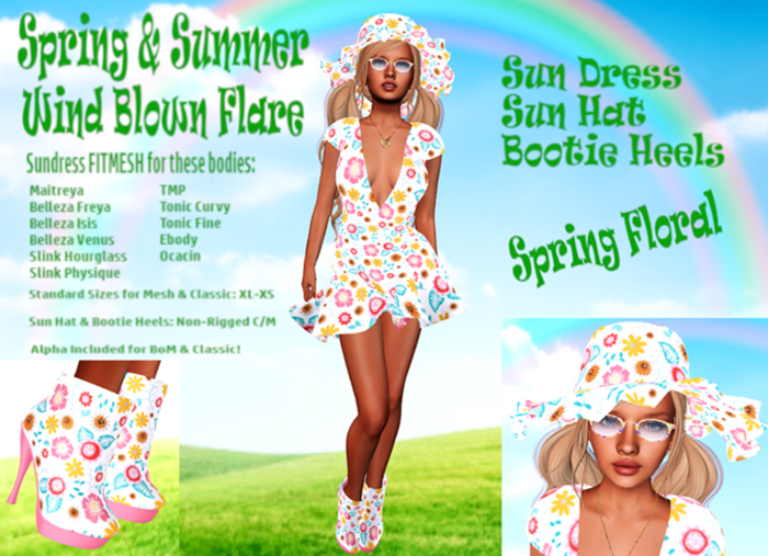SPRING FLORAL WIND FLARED PARTY SUN DRESS, HAT, HEELS OUTFIT Maitreya,Belleza&Slink,TMP,Tonic Fine&Curvy,Ebody,Ocacin
