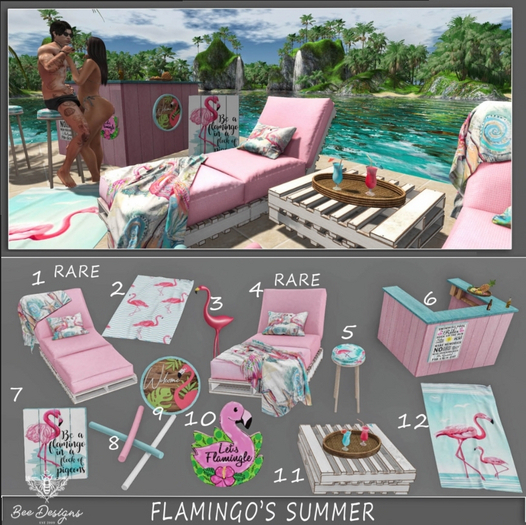 04 Bee Designs Flamingos Summer RARE
