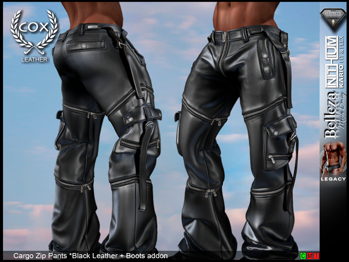 Cargo Zip Pants - Black Leather