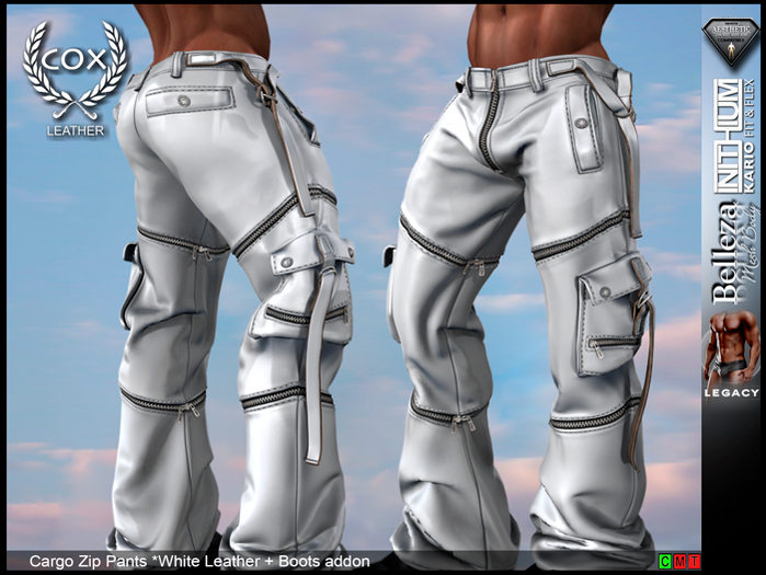 Cargo Zip Pants - White Leather