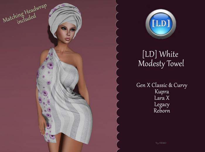 [LD] White Modesty Towel w Matching Headwrap