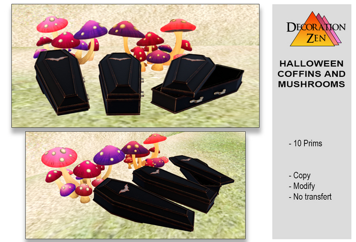 Halloween coffins and mushrooms