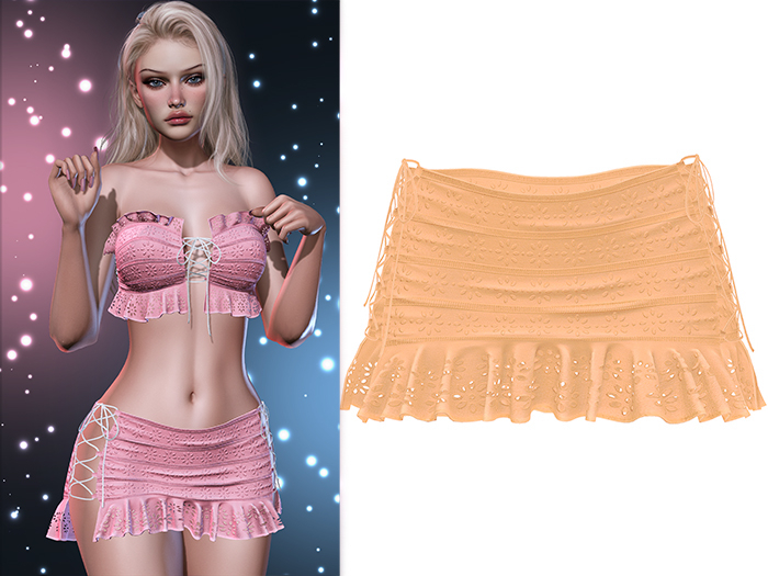 Iris Tied Ruffle Mini Skirt 2.0 [Orange] - Maitreya Lara + LaraX • Petite + PetiteX • Legacy • Reborn