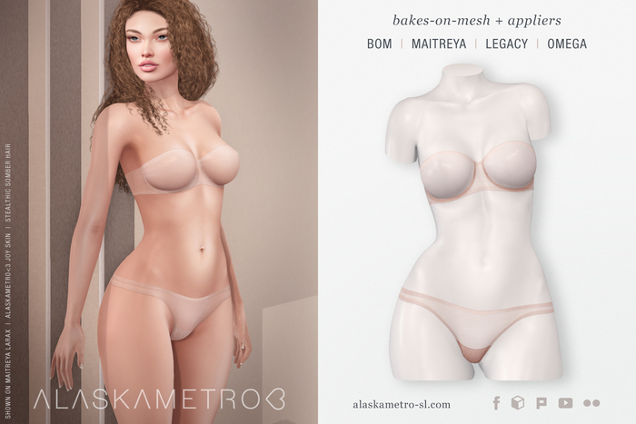 "Bare" BOM semi-sheer bra + thong set - 02 Beige | Bakes-on-Mesh | Omega applier | Maitreya applier | Legacy applier