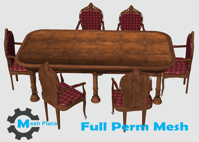 Mesh Place Old Dining Table & Chairs Full Perm