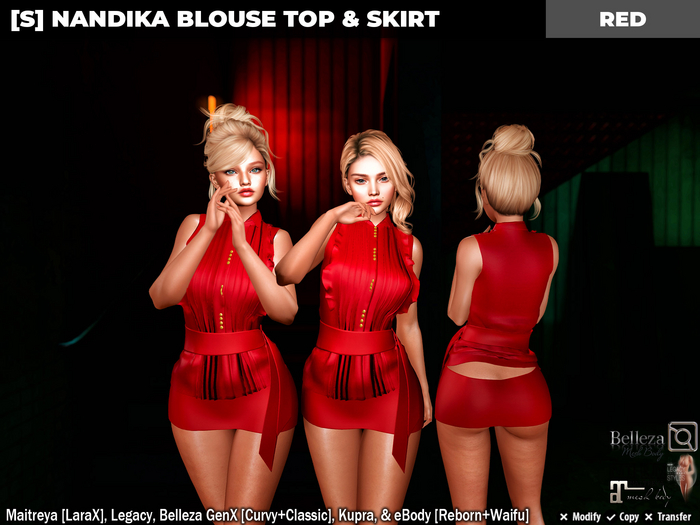 [S] Nandika Blouse Top & Skirt Red
