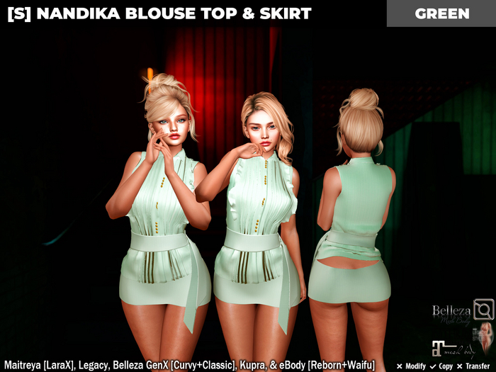 [S] Nandika Blouse Top & Skirt Green