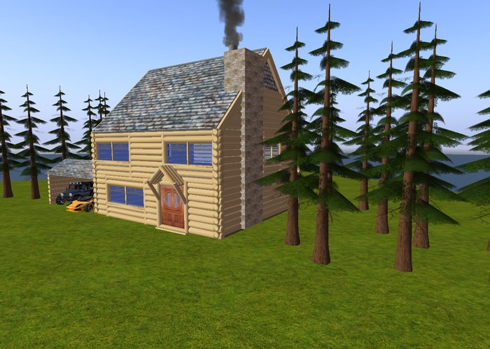 log cabin and garage sculpted  60 prims only
