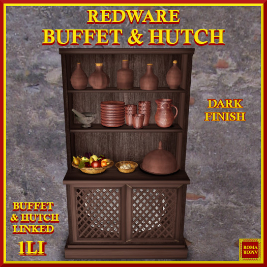  REDWARE BUFFET & HUTCH DARK,  1LI,  C/M