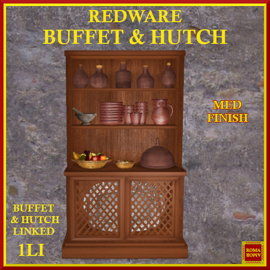 REDWARE  BUFFET & HUTCH MEDIUM WOOD FINISH,  C/M, 1LI