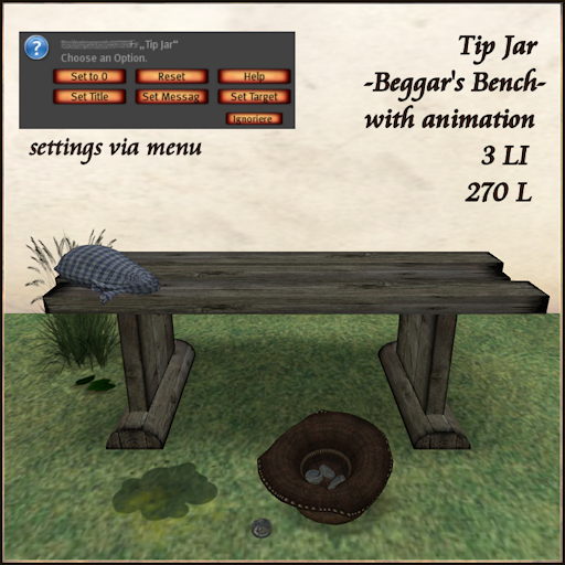 Beggar's Bench_tipjar with animation, owner settings