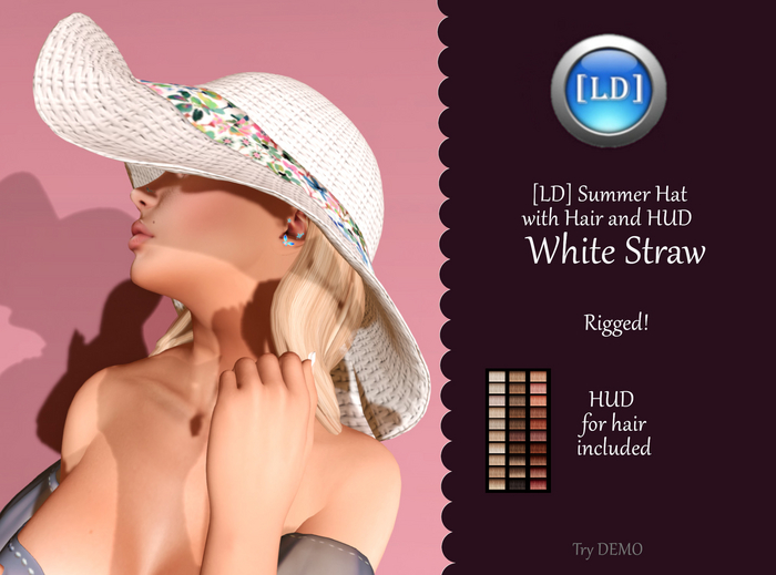 [LD] Summer Hat with Hair and HUD - White Straw