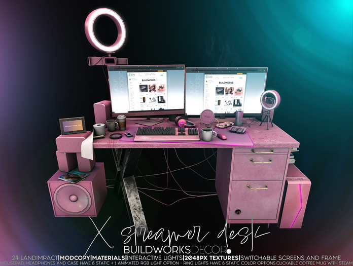buildworksdecor ~ X Streamer Desk Pink / Boxed