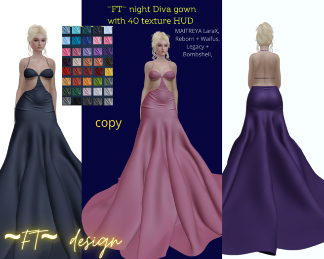 ~FT~ night Diva gown with 40 texture HUD Megapack and Fatpack