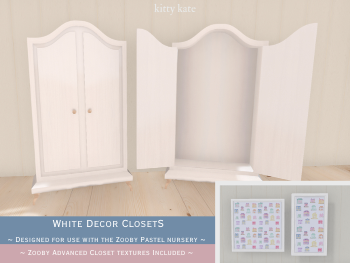 {KK}  White Decor Only Closet ~ Includes texture huds for the zooby ADVANCED closets to match the  Zooby Pastel Nursery 