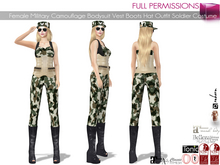 FullPerm 4in1 Female Military Camouflage Bodysuit Vest Boots Hat Outfit Uniform Legacy Maitreya 5.3 LaraX Ebody Reborn