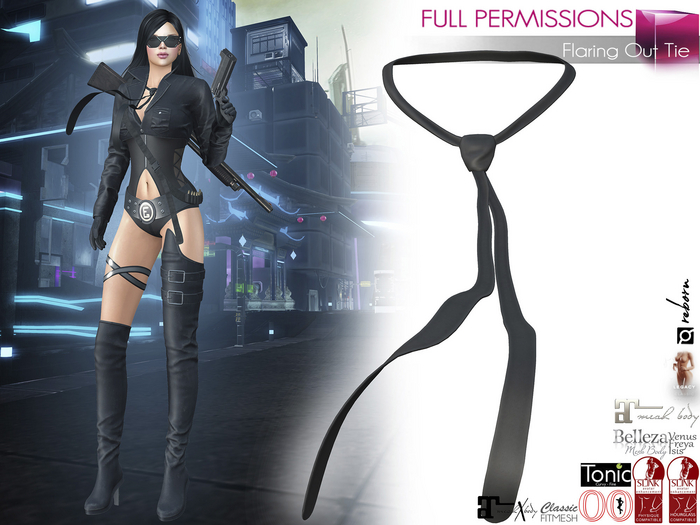 Full Perm Female Wind Blowing Flaring Out Slim Tie For Maitreya 5.3 LaraX Ebody Reborn Legacy Belleza Slink Tonic Ocacin