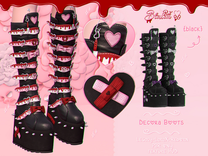 { Red Blossom } Decora Boots { BLACK }