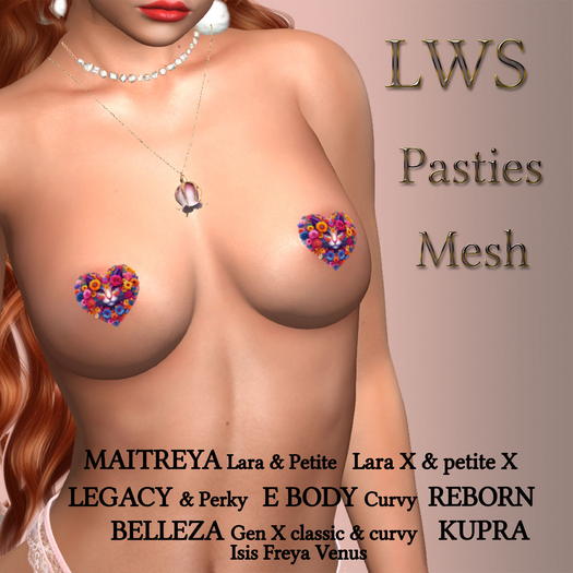 "LWS" Pasties - Mesh & BOM FLOWERS & CAT