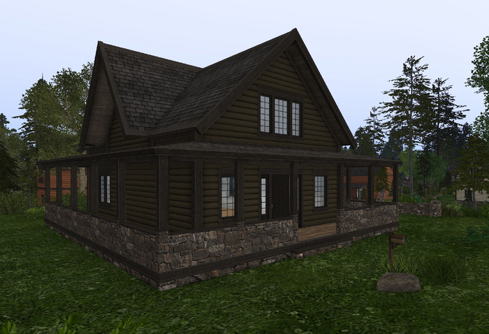LH - Log Home - Pinecone  stone porch rail MP1AP
