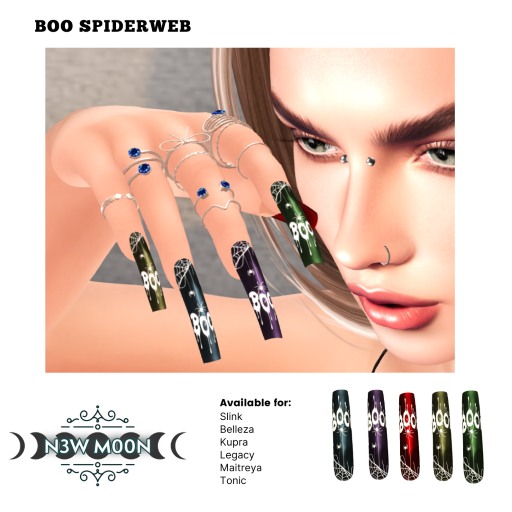 N3W M00N - Long Square Nails - Boo Spider Web - Tonic