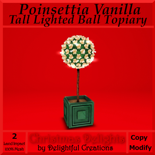 Poinsettia Vanilla, Lighted Ball Topiary Tall