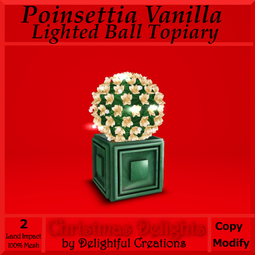 Poinsettia Vanilla Lighted Ball Topiary