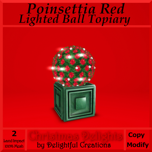 Poinsettia Red, Lighted Ball Topiary