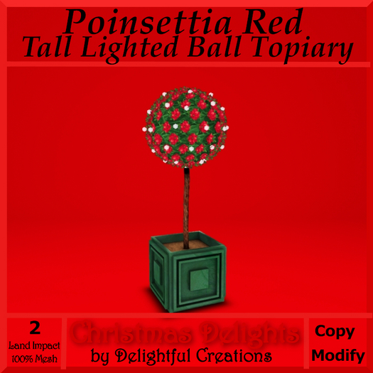 Poinsettia Red, Lighted Ball Topiary Tall