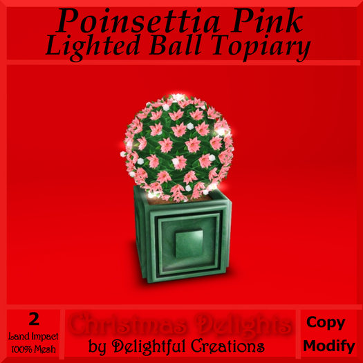 Poinsettia Pink, Lighted Ball Topiary