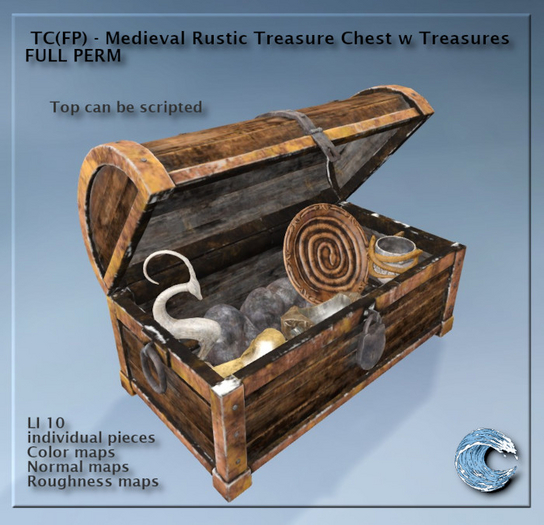 TC(FP) - Medieval Rustic Treasure Chest w Treasures FULL PERM
