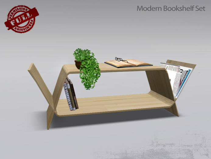 FULL PERM Modern Bookshelf Set - Books - Plant - Magazines
