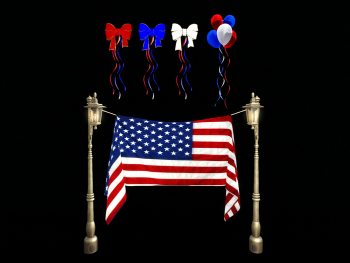 MC July 4th American Flag Lamp Post Set