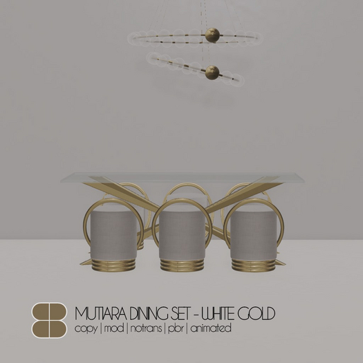 8 Mutiara Dining Set PBR - WHITE GOLD
