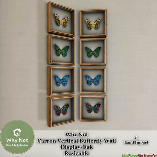 Why Not - Carron Vertical Butterfly Wall Display-Oak-Boxed
