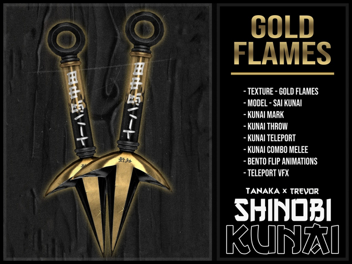 [TANAKA x TREVOR] - SHINOBI KUNAI - SAI - (GOLD FLAMES)