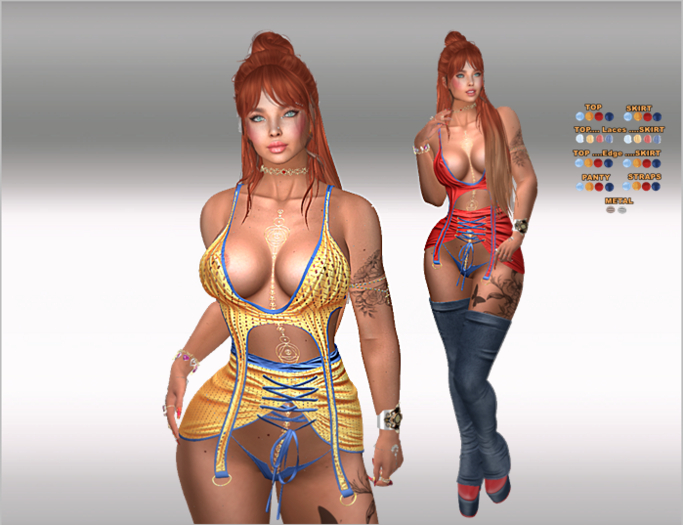 SET Top,Skirt with Straps,Panty 34x Multicolor1 HUD,LaraX,Legacy,Reborn