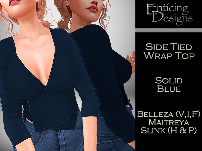 *ED Side Tied Wrap Top - Solid Blue