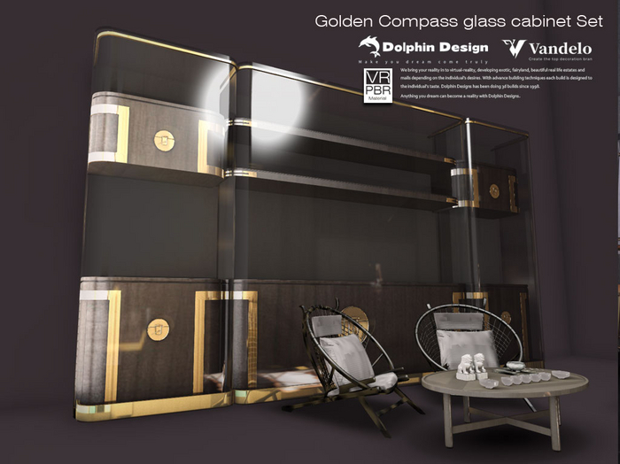 [Dolphin Design] Golden compass glass cabinet Set