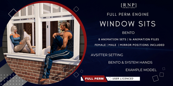 [RNP] Window Sits Engine BENTO Engine Animation Female and Male Single Sits - AvSitter Setup 