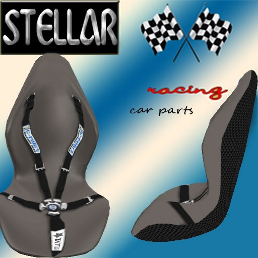SCULPTED 1 PRIM RACING SEAT  WITH 5  POINT HARNESS GREY  VINYL  LOOK