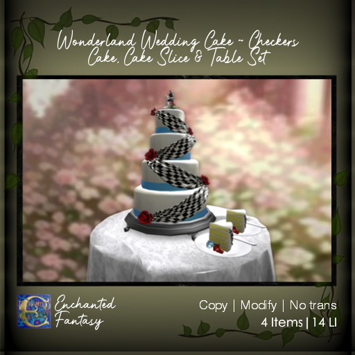 Wonderland Wedding Cake ~ Checkers & Cake Slice Set ~ BONUS Wedding Cake Display Table