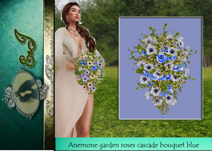 Anemone garden roses cascade  bouquet blue